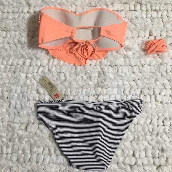 NEW! Coral & blk/wht striped bikini S/M - Picture 4 of 4